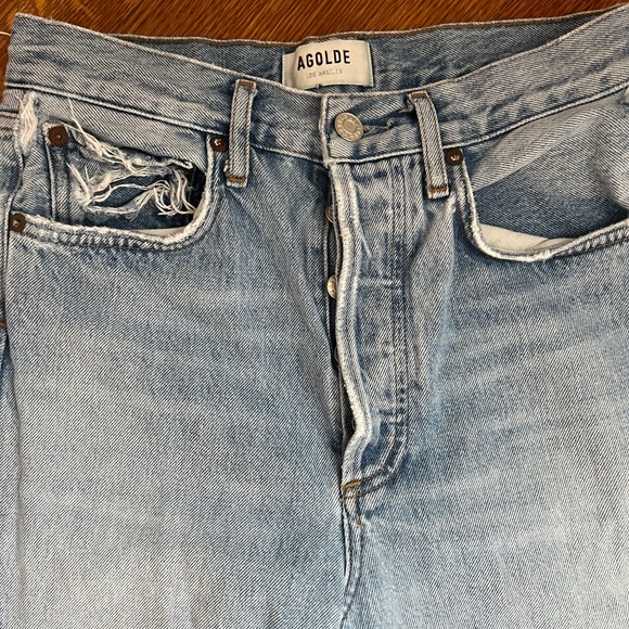 Agolde Denim - Agolde High-Rise Light Blue Distressed Jeans